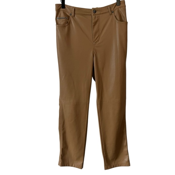 Elie Tahari‎ Women’s Vegan Leather Straight Leg Pants Desert Brown BUTTERY SOFT - Picture 1 of 5
